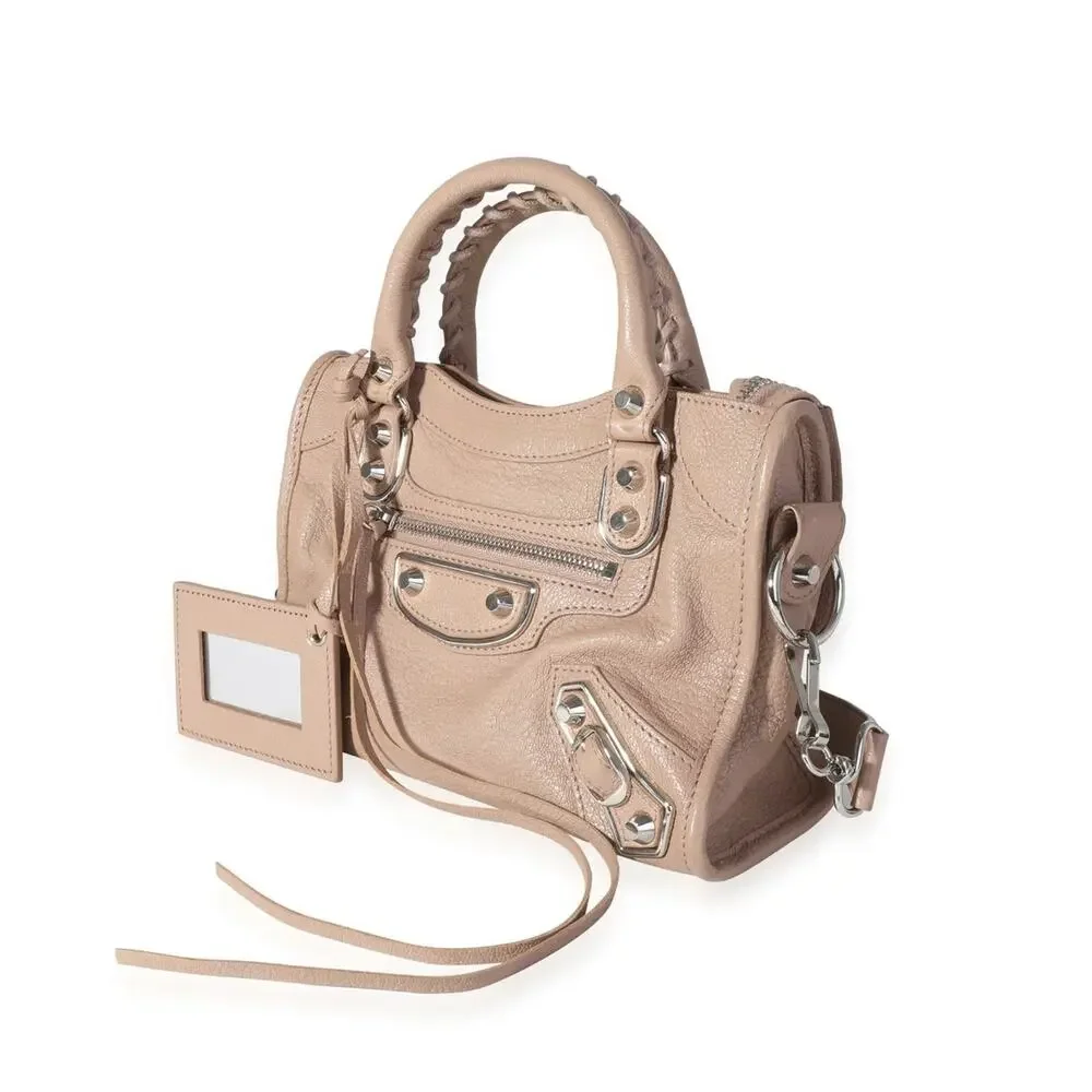 Balenciaga Rose De Sables Chèvre Leather Metallic Edge City 2Way Bag